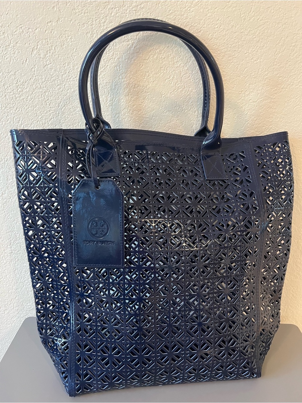 Tory Burch Navy Laser-Cut Tote Beach Bag